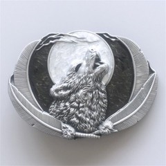 Enamel Animal Moon Wildlife Shout Wolf Oval Western Belt Buckle