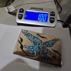 Vintage Mexico Silver Tone Turquoise Inlay Flying Eagle Rectangle Belt Buckle