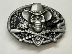 Cowboy Skull Bandana with Crossed Rifles Snakes Silver Color Western Belt Buckle