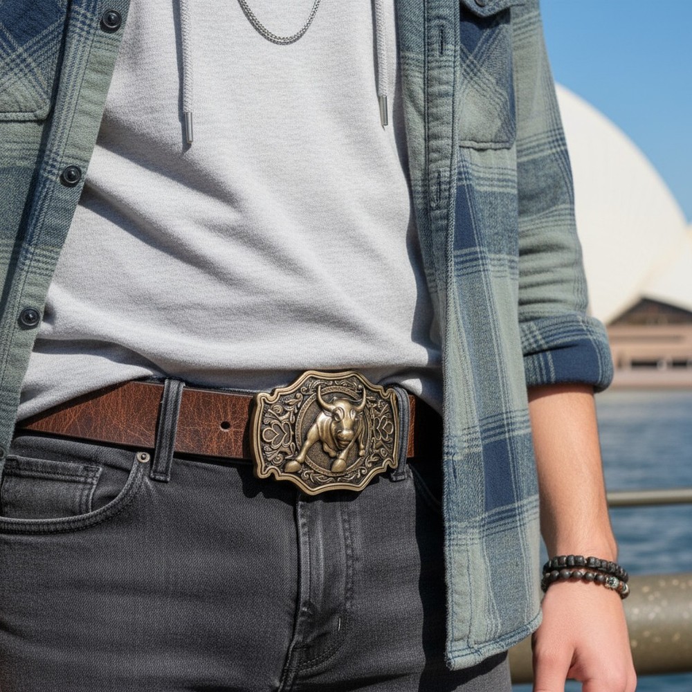 Men Gold Metal Belt Buckle Cowboys Western Fashion Bull Rodeo Filigree Unisex