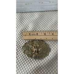 Vintage Gold one Belt Buckle Eagle and Coins Large 4&Prime; 1873 Faux Coins