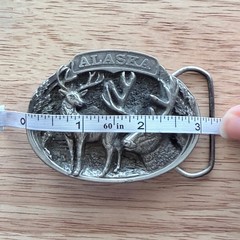 the great american belt co vintage Alaska belt buckle USA made deer doe pewter