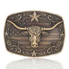 American Flag Bull Western Cowboy, Cowgirl Belt Buckle Antique Bronze Tone