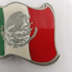 Mexican Flag Belt Buckle, Enamel Pewter, 3-1/4&Prime; x 2-1/4&Prime;, Buckle Bakery, New