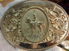 AWESOME RARE OLD VTG 1974 SILVER TONED RODEO BELT BUCKLE: LTC WESTERN PRODUCTS