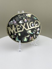 Mexico Abalone Mosaic Belt Buckle Oval Iridescent Inlay 1970s