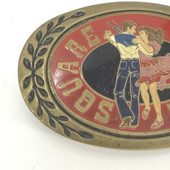 VINTAGE ADM SQUARE DANCING BELT BUCKLE RED ENAMEL Western