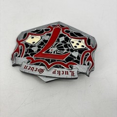 Lucky Seven Belt Buckle Red Black Dice Spider Web Spade Heart