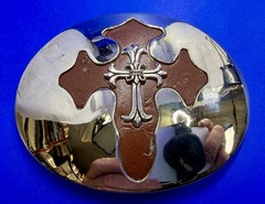 Large Gothic Cross Religious Gothic Punk Biker Vibe Leather & Metal Belt Buckle