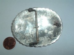 SIGNED R. BEGAY NAVAJO STERLING TURQUOISE CORAL BELT BUCKLE