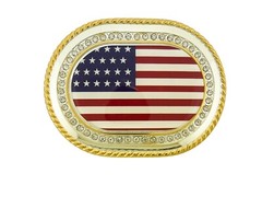 New Men Women American US Flag Belt Buckle Gold Metal Bling Iced Style Western