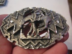 COWBOY RIDING A HORSE THEME BELT BUCKLE – ORNATE – GW-15