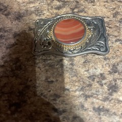 Western Belt Buckle Wood Cabochon Goldtone Metal Black Background Leaf 3.5 X 2.5