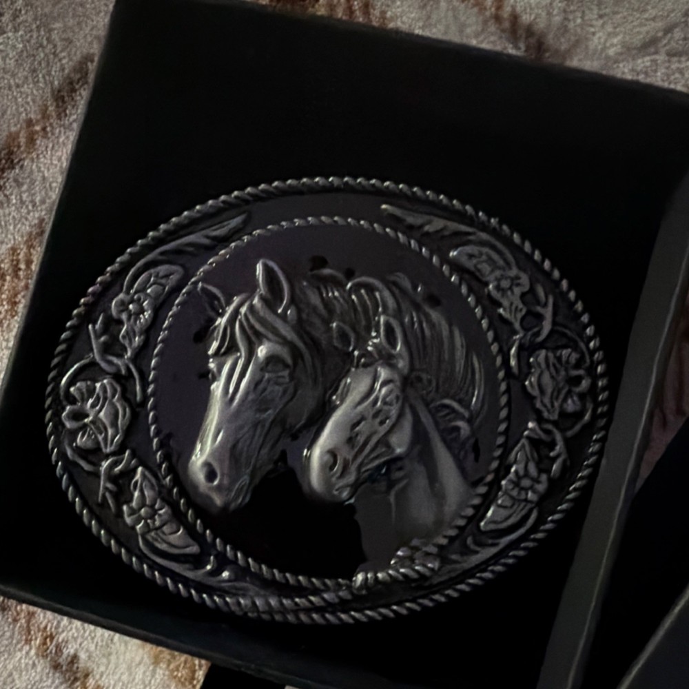 Black Carved Horse Western Metal Belt Buckle for Men, Animal Pattern, BUGNVT7KKD