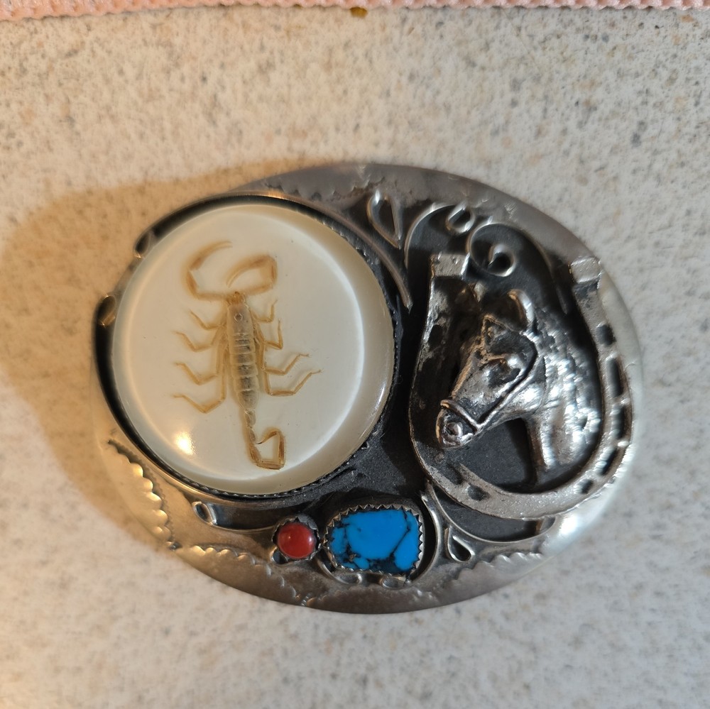 Scorpion Rodeo Belt Buckle Turquoise Coral HorseCowboy Country Western Wear