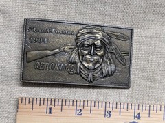 vintage GERONIMO belt buckle NATIVE AMERICAN solid brass INDIAN st louis WESTERN