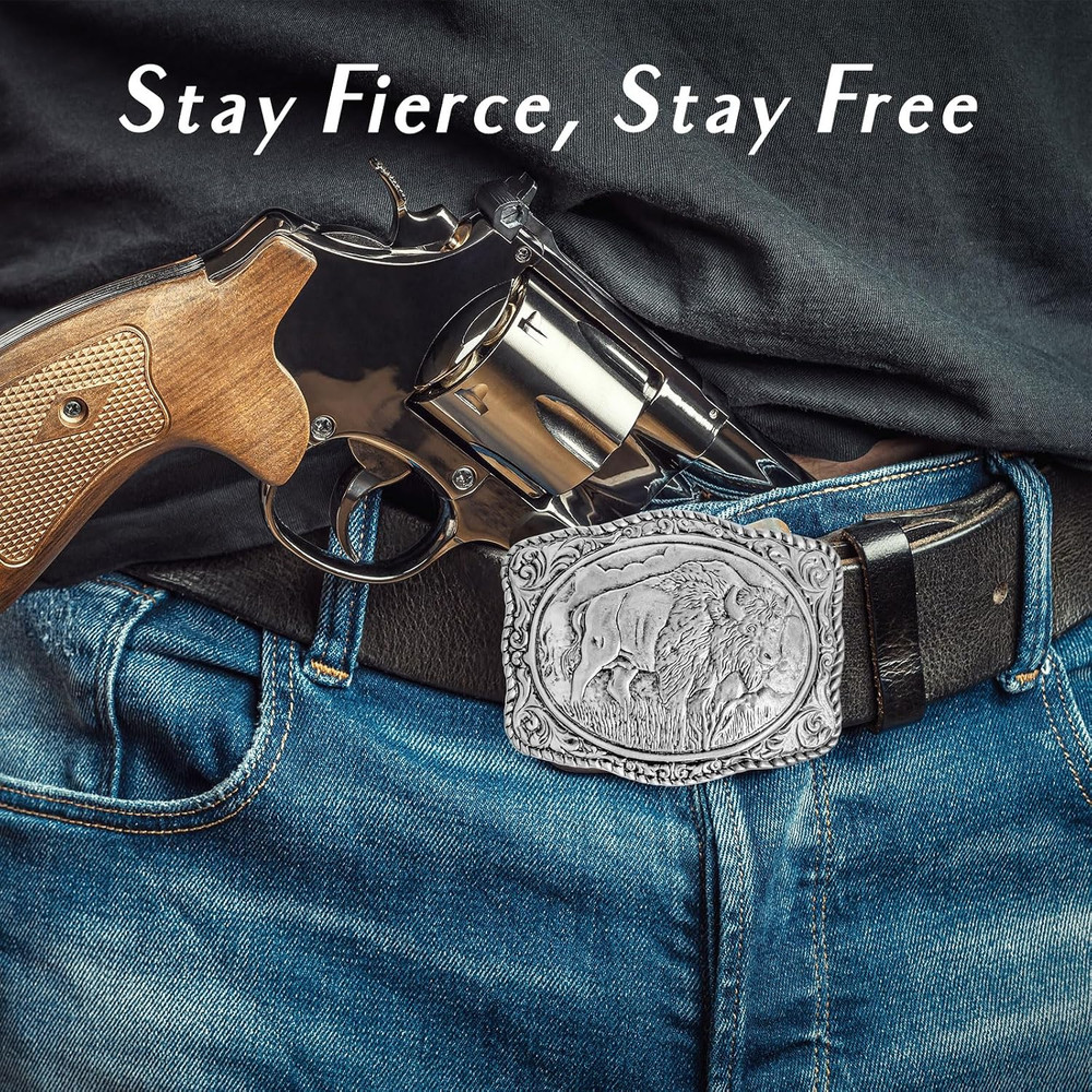 Western Belt Buckles for Men Cowboy Belt Buckle American Patriotic Buffalo Be…