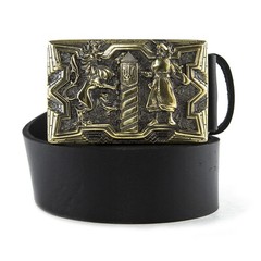 Brass belt buckle Guardians, Military, Cossack and Lion, Ukrainian belt buckle