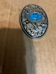 Used Metal Alloy Belt Buckle with Nice Turquoise looking Stone. Unknown Stone