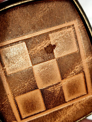 Belt Buckle Cast Brass w Dyed Embossed Leather El Cid Chess Checkers 2.5&Prime; X 3&Prime;
