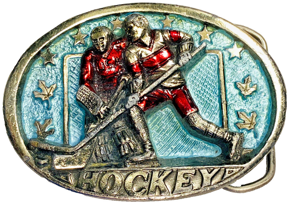 Vintage HOCKEY 1982 THE GREAT AMERICAN BUCKLE Metal w/Color #1061 CLEAN! NICE!!