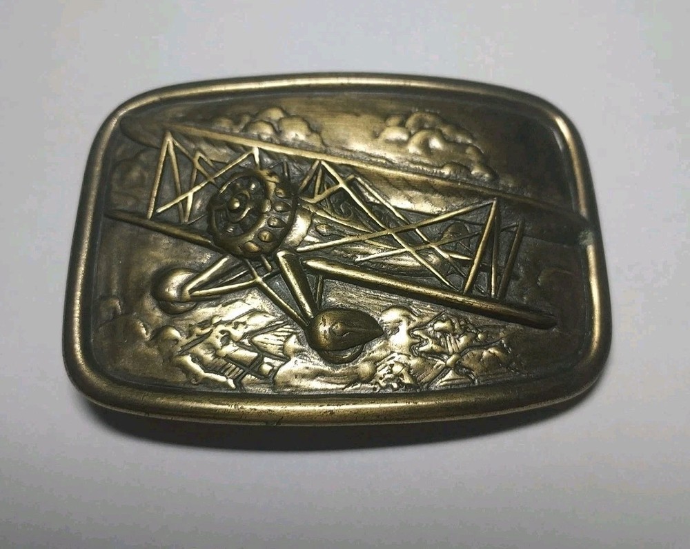Brass Belt Buckle With Airplane AVON