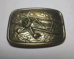 Brass Belt Buckle With Airplane AVON