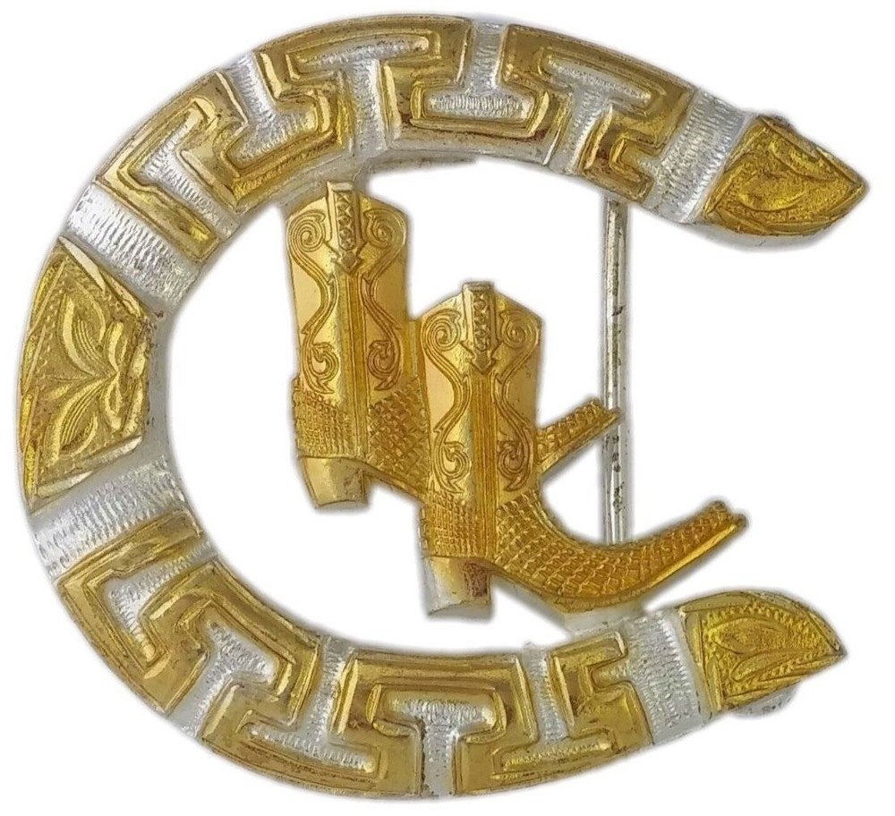 PAIR GOLDEN COWBOY BOOTS HORSESHOE METAL BELT BUCKLE COWBOY & WESTERN