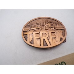Vintage Terex Heavy Equipment Belt Buckle Copper Tone Construction Machinery
