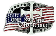 One Nation Under God American Flag Religious Cross Enameled Belt Buckle New