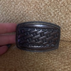 Alumaline Western Woven Tooled Leather Look Belt Buckle BB-317 Brass 4108 Vtg