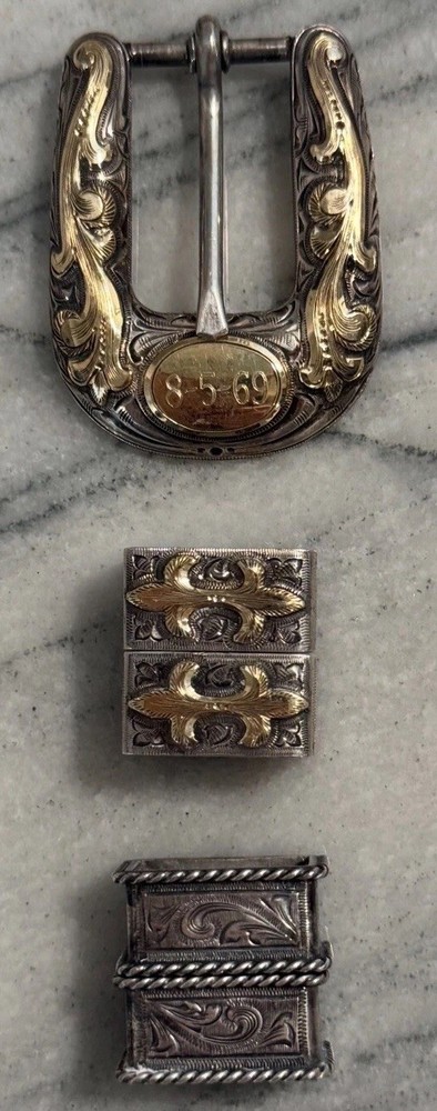 Harry Hudson Sterling Silver 14K Gold Ranger Belt Buckle Set 2 EXTRA LOOPS
