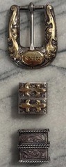 Harry Hudson Sterling Silver 14K Gold Ranger Belt Buckle Set 2 EXTRA LOOPS