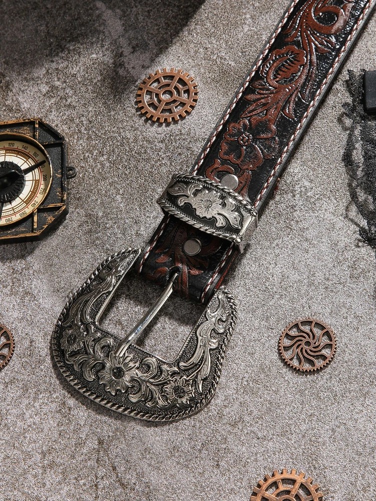 Western Cowboy/Cowgirl Rodeo Decor ROPE EDGE BUCkLE W/Leather Belt