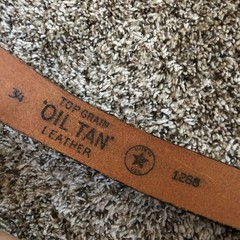 Vtg Great American Buckle Red Guitar with Oil Tan top grain leather belt 34 USA