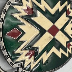 Vintage 1988 Siskiyou Buckle Co Green Enamel Southwestern Belt Buckle J-89 USA