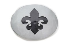 Men Women Casual Belt Buckle Silver Metal Oval Shape Fleur De Lis Lily Flower