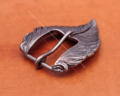 Men Heavy Long Silver Leathercraft 2pc Set Feather Belt Buckle Fits 31mm Strap