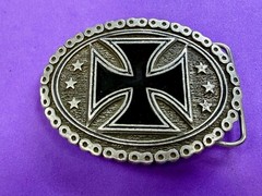 Maltese Celtic Iron Cross Chained Border Gothic Punk Biker Vibe EJC Belt Buckle