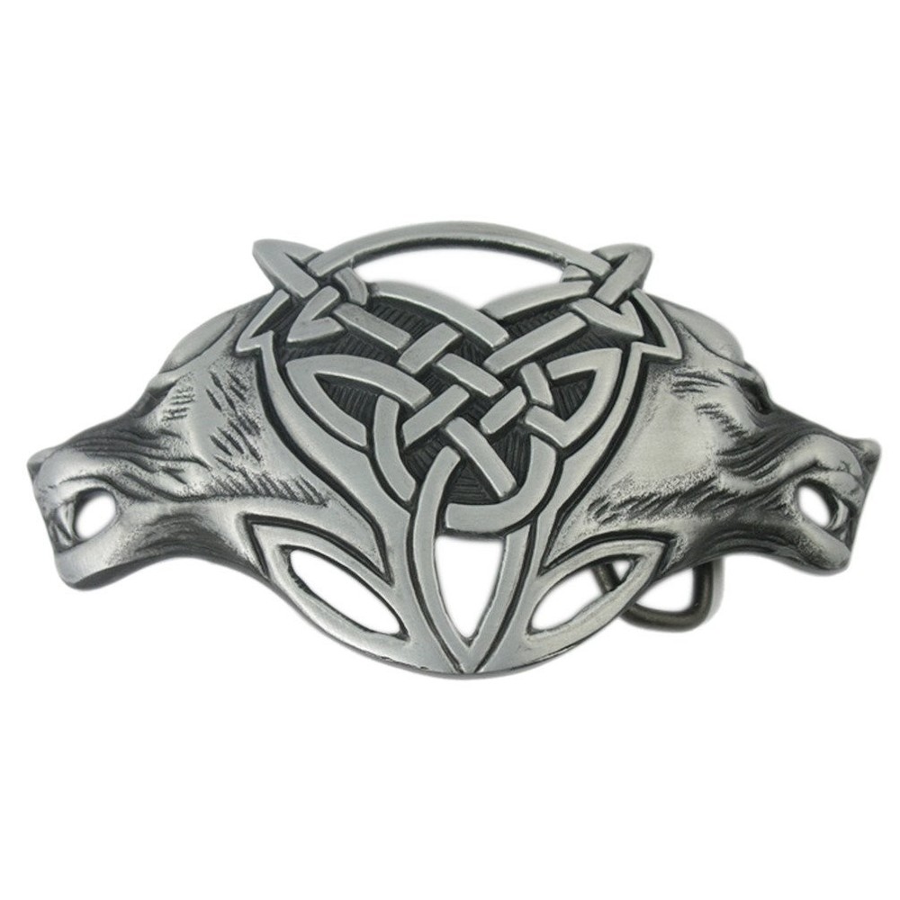 VIGOROSO Men Gothic Funny Lovely Celtic Wild Wolf Fox Double Head Belt Buckle