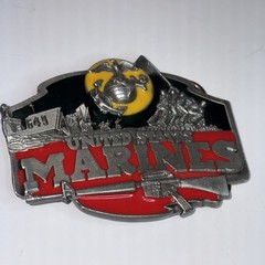 Vintage Siskiyou United States Marine Corps (cc 1987) 3&Prime; in Enameled Belt Buckle