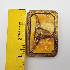 Vintage Western Longhorn Steer Belt Buckle Gold Tone Faux Marble Cowboy Rodeo