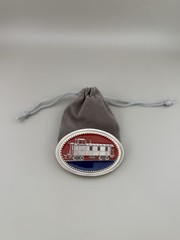 Diesel Locomotive Train Belt Buckle Railroad Enamel Oval Americana Vintage