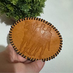 Vintage Brown Leather Woven Belt Buckle Mens Soldiers Military Army Buddy