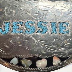 Vintage Western Oval Engraved Floral Belt Buckle w/ Inlay, “JESSIE” Fits 1.5 in