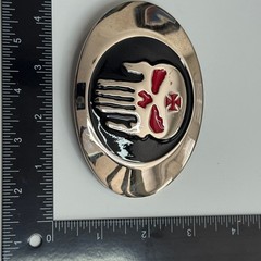 Punisher Skull Belt Buckle Metal Red Black Silver Tone Oval