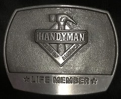 VINTAGE BRASS 1996 HANDYMAN CLUB OF AMERICA LIFE MEMBER NOVELTY BELT BUCKLE