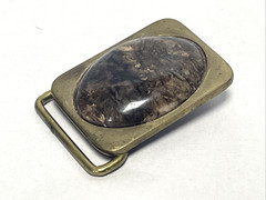 Vintage BTS Solid Brass Belt Buckle Brown Stone Cabochon Made USA 2&Prime; x 1.5&Prime; 79g