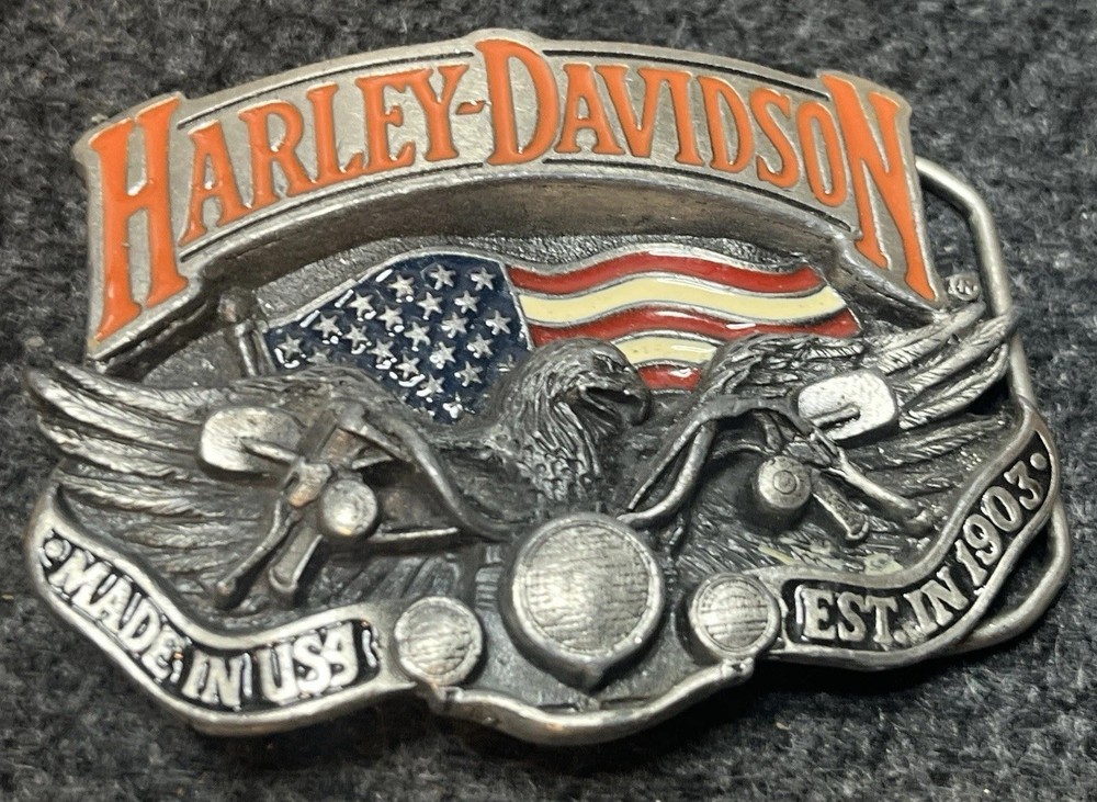 Harley-Davidson Belt Buckle 1991 Baron USA Eagle Flag Motorcycle H402