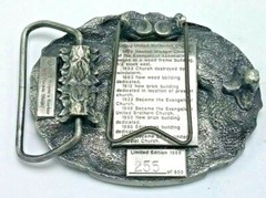 RARE 1986 Salem United Methodist Church Belt Buckle Newton, KS w Stand 255/500